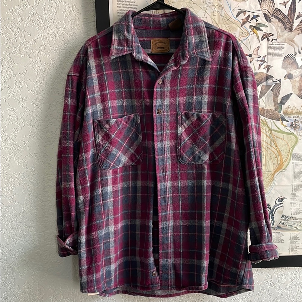 St. John's Bay Red and Blue Casual Button Down Shirt